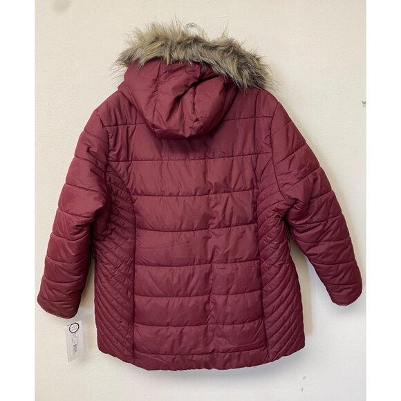 Maralyn & Me Women's Wine Trendy Plus Belted Trim Hooded Puffer Coat Size 1X NWT - Picture 5 of 7
